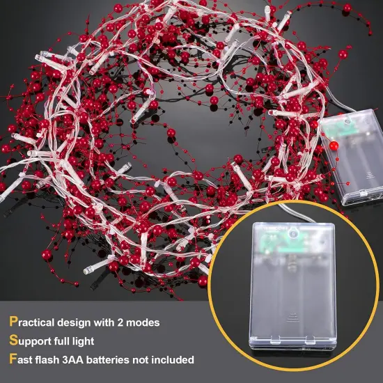 16.5 Feet Christmas Berry Beaded Garland String Light Christmas Mantle Decor {2}