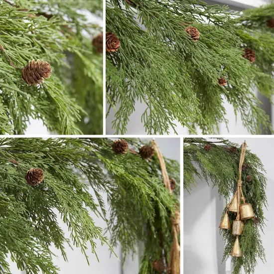 Real Touch Cypress Cedar & Pine Cone Evergreen Garland for Christmas Holiday Seasonal Outdoor/Indoor Home Decor {3}