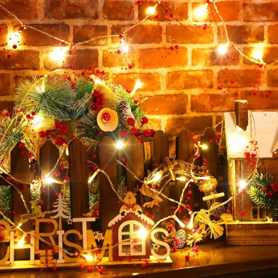 16.5 Feet Christmas Berry Beaded Garland String Light Christmas Mantle Decor {3}