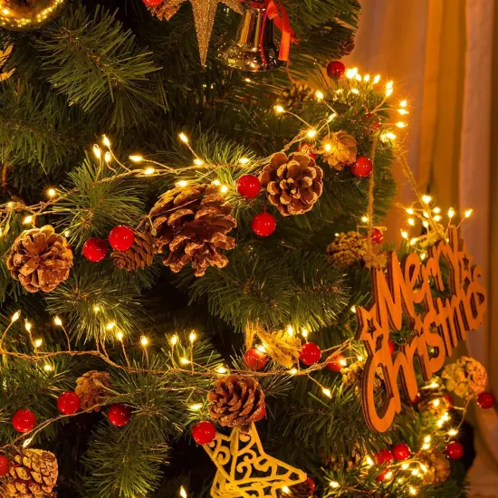 9.8 Ft 60 LEDs Red Berry Pine Cone Battery Operated Christmas Garland Lights with 8 Modes {4}
