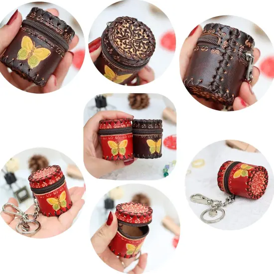 Handmade Mini Leather Jewelry Bag (Brown and Red) {3}