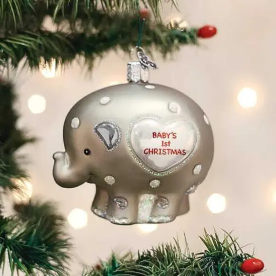 Old World Christmas 3.25 In Baby's 1St Elephant Christmas Tree Ornament , Christmas Decor Strong Family Ties Gray {3}
