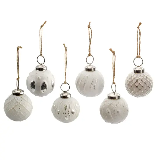 2in Farmhouse Ball Ornaments Distressed Metal Glass Christmas Decor White {1}