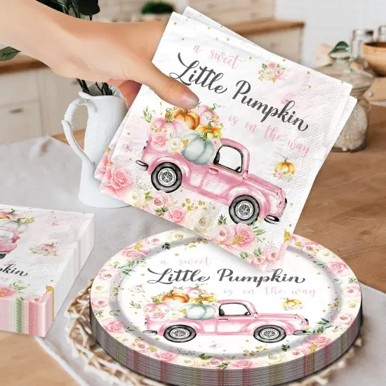Little Pumpkin Paper Plates and Napkin Pumpkin Baby Shower Party Decorations {3}