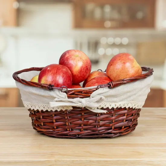 Wicker Basket with Handles Cloth Liner Easter Picnic Gift Brown {3}