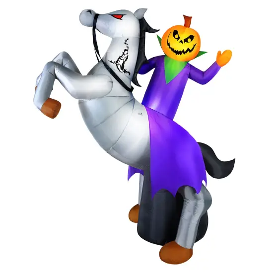 9' Animated Jack-O-Lantern Grim Reaper on Horse Inflatable Outdoor Halloween Decoration {2}
