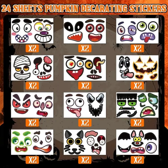 48 Pack Halloween Pumpkin Face Decorating Stickers {2}