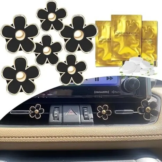 6Pcs Daisy Car Air Vent Clips Cute Flower Outlet Decorations Black {1}