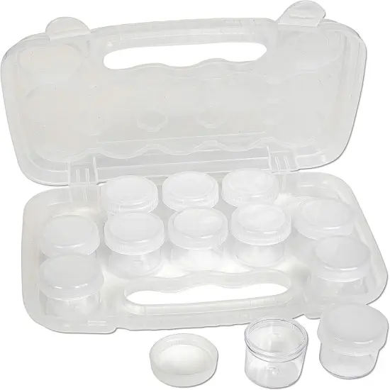 The Beadsmith Personality Case - Clear Storage Organizer Box, 8 x 8.5 x 1.75 inches - Includes 12 Small Containers with lids &ndash; 1.5 x 1.5 inches, Molded Case with Built-In Handle {6}