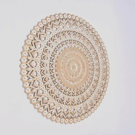 Wooden Floral Hand Carved Mandala Round Wall Decor - 48" {3}