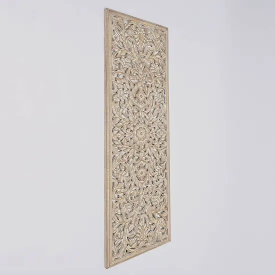 Wood Floral Hand Carved Wall Accent with Mirror Work - 24" x 71" {3}