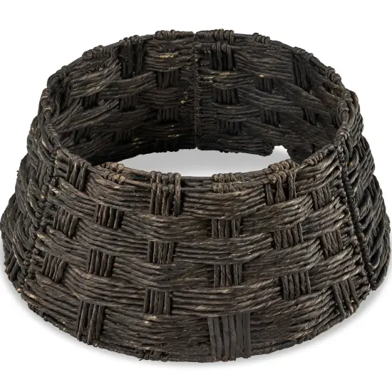 Best Choice Products 24in Basket Woven Hyacinth Christmas Tree Collar, Skirt Accessory w/ Cord Cut-Out Espresso {1}