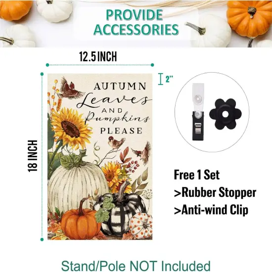 Fall Pumpkins Garden Flag 12.5 x 18 Inch Double Sided Fall Autumn Leaves {4}