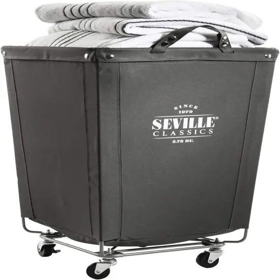 Large Commercial Heavy Duty Rolling Steel Frame Laundry Hamper(Patented), 18.1" D x 18.1" W, Gray {1}