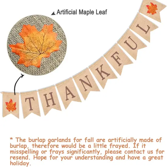 Thankful Burlap Banner Fall Autumn Maple Leaves Rustic Burlap Harvest Banner {4}