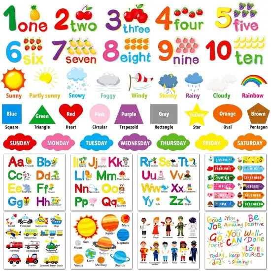 Alphabet Numbers Wall Decals - 12 Sheets Color {1}