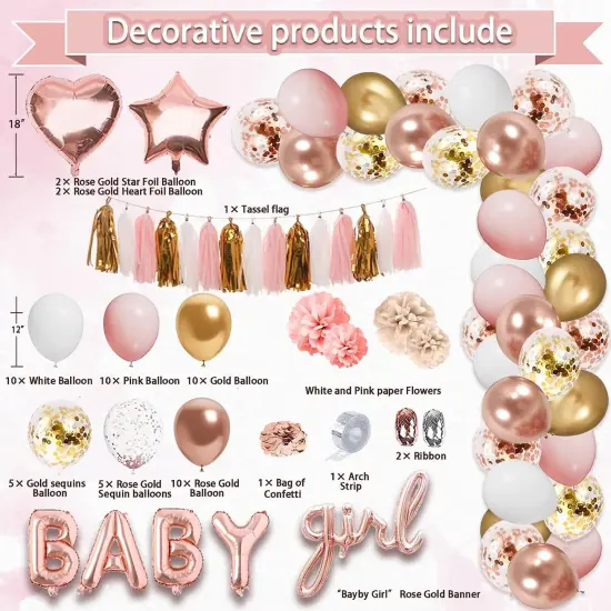 303 Pcs Baby Shower Decorations For Girl (Rosegold Baby Girl) {3}