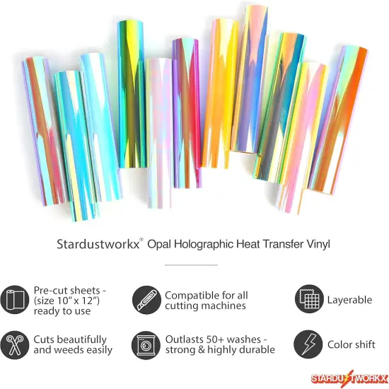 11 Pack Holographic Iron on Vinyl Rainbow Vinyl Glitter-11.4"X9.8" for Cricut Silhouette {2}