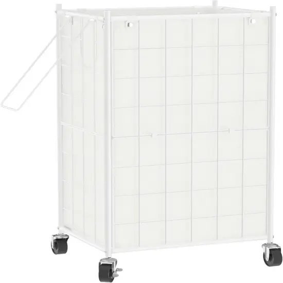 Laundry Hamper with Wheels,Metal Wire Frame Rolling Laundry-100L Dirty Clothes {1}
