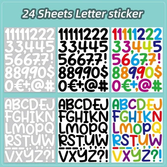 24 Sheets 2 Inch Vinyl Alphabet Stickers Self Adhesive ABC Number Stickers (24, Multicolor) {2}