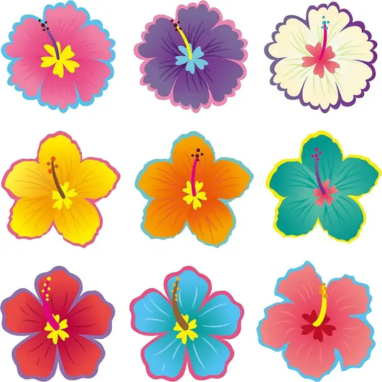 45 Pcs Back to School Luau Hibiscus Flower Cutouts {1}