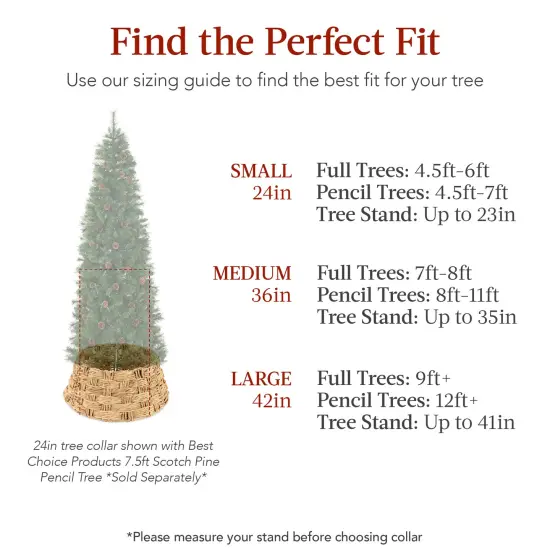 Best Choice Products 42in Basket Woven Hyacinth Christmas Tree Collar, Tree Skirt Accessory w/ Cord Cut-Out Natural {4}