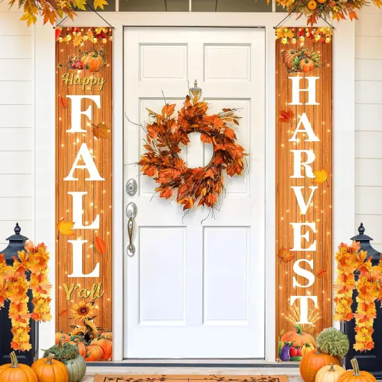 Happy Fall Y'all Porch Banner Signs, Happy Fall Harvest Party Decorations {2}