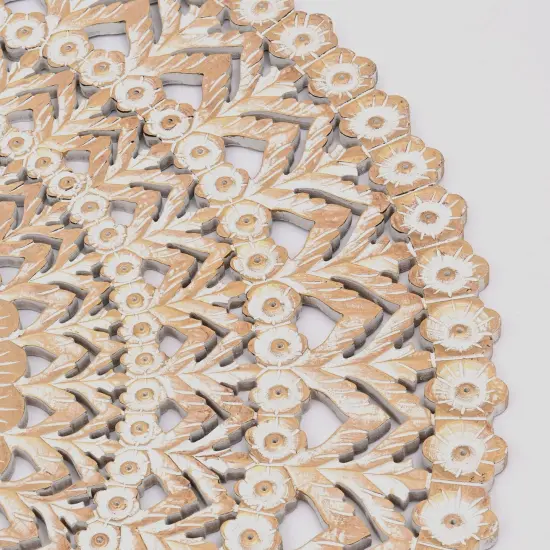 Wooden Floral Hand Carved Mandala Round Wall Decor - 48" {5}