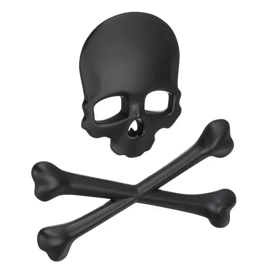 Matte Black 3D Crossbones Skull Sticker Skeleton Emblem Decal {2}
