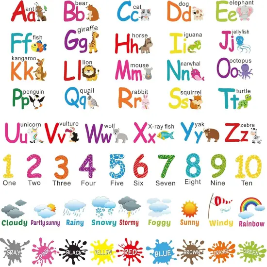 6 Sheets Alphabet Number Color Weather Learning Educational Wall Decals {1}