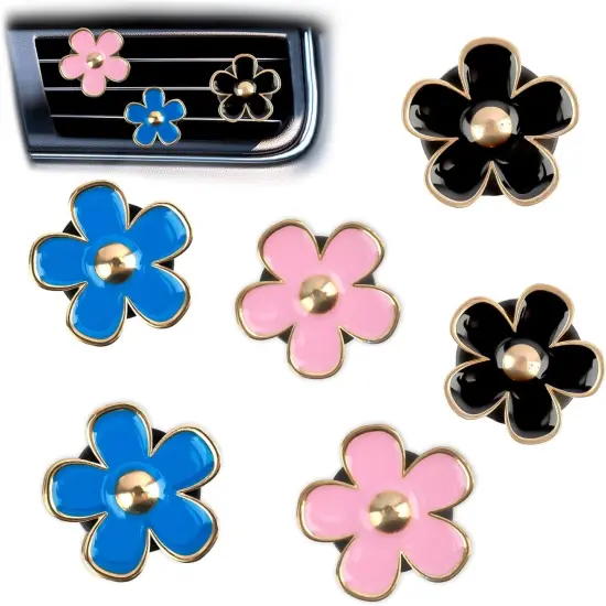 6Pcs Daisy Car Air Vent Clips Cute Flower Outlet Decorations Black,white,rose red {2}