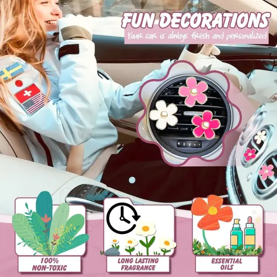6Pcs Daisy Car Air Vent Clips Cute Flower Outlet Decorations Black {3}