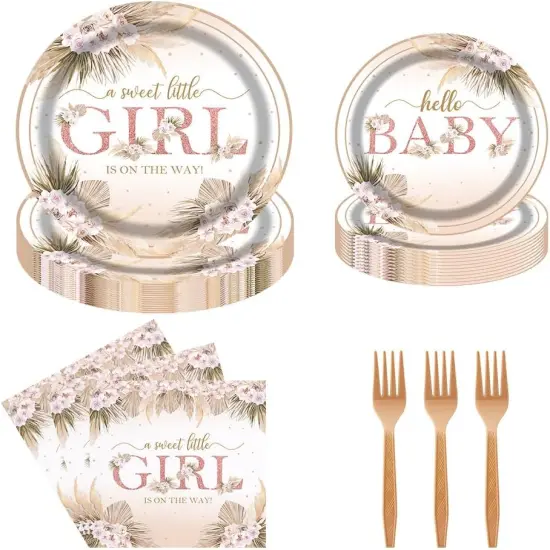 Boho Baby Shower Party Tableware Set 96 Pcs {1}