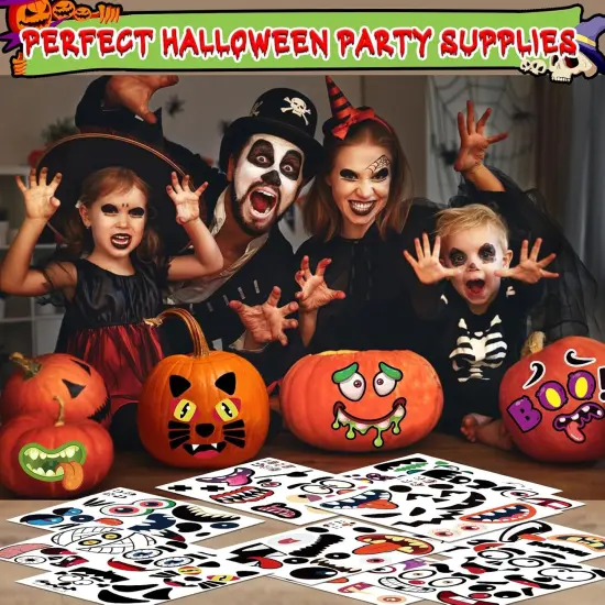 80 Faces Large Halloween Pumpkin Stickers {2}