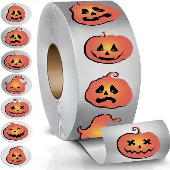 Halloween Round Pumpkin Stickers in 7 Designs {1}
