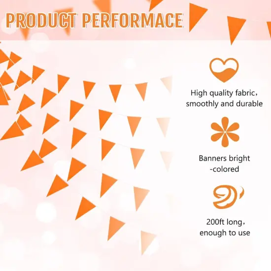 200 Feet Solid Pennant Banners Flags String Triangle Hanging (Orange) {3}