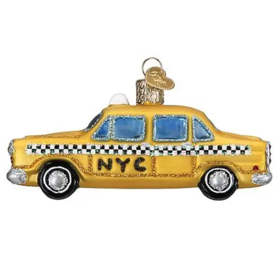 Old World Christmas 2.0 Inch Nyc Taxi Christmas Tree Ornament , Christmas Decor Yellow Black Checkers {2}