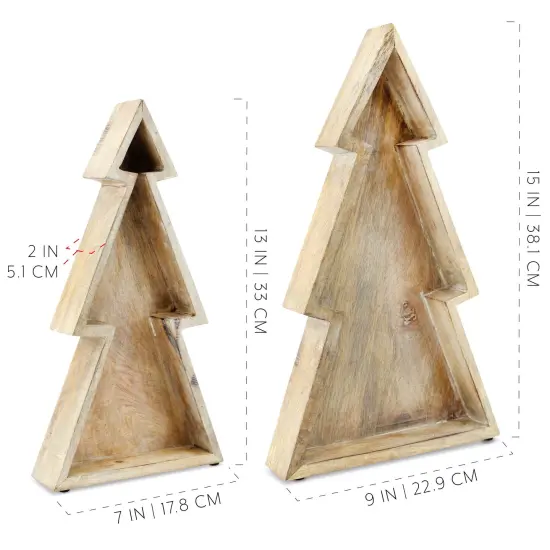 Wooden Christmas Tree Trays 2ct Nested Rustic Farmhouse Decor Brown {6}