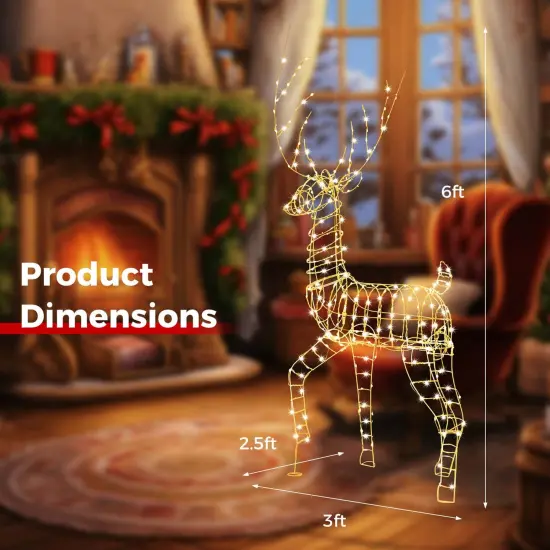 Costway 6 FT Pre-Lit Christmas Reindeer with 300 Warm White LED Lights Ground Stakes {3}
