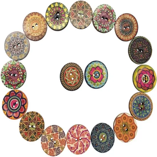 Bohemian Flower Pattern Round Button {3}