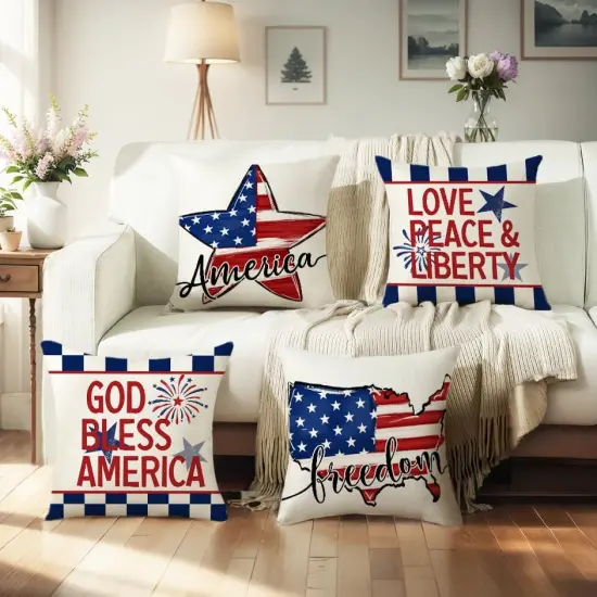 18x18 Patriotic Outdoor Pillow Covers Set of 4 {2}