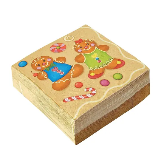 Juvale 100 Pack Christmas Paper Napkins, Cute Boy & Girl Gingerbread Design Holiday Party Supplies, 6.5 x 6.5 Inches, Rustic Christmas Cocktail Napkins Brown {5}