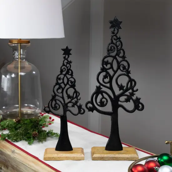 Northlight Starry Trees Metal Christmas Decorations - 18.5" - Black - Set of 2 {1}