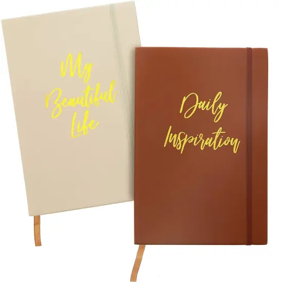 2 Pack Inspirational Faux Leather Notebook Journal, Kraft Lined Pages, 5.4x8.3 Brown {1}