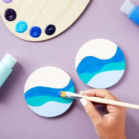 12 Round Unglazed Ceramic Tiles for Crafts with 12 Cork Pads for DIY Coasters, Acrylic Pouring, Alcohol Ink, White Blank Coasters for Painting, Art Projects (4.2 In) {2}