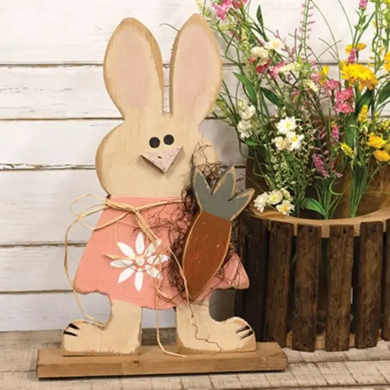 Decorative Wooden Standing Bunny with Blush Dress for Easter and Spring {2}