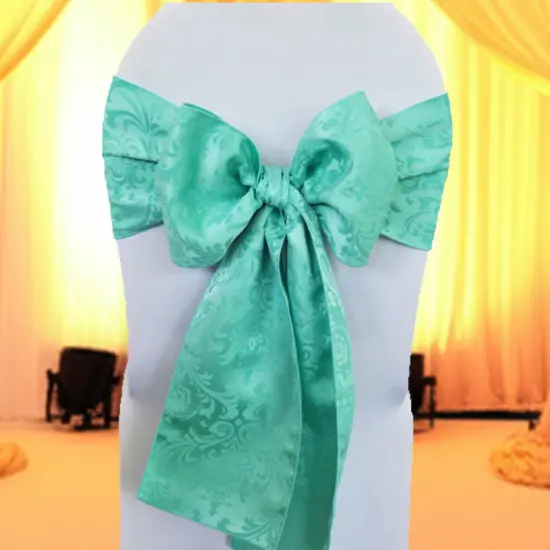 10 Pieces Tiff Blue or Aqua Blue Floral Damask Jacquard Chair Sashes 7.5 x 108 Inches {5}