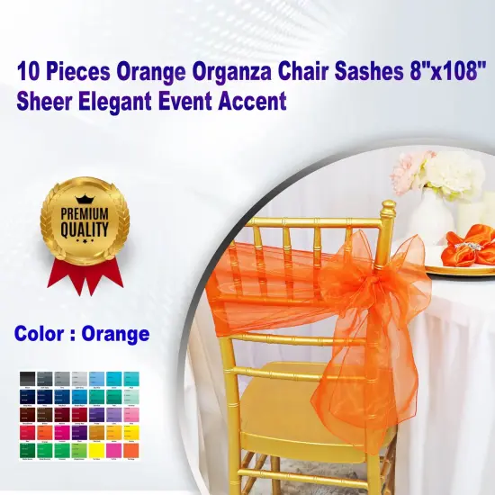10 Pieces Orange Organza Chair Sashes 8"x108" Sheer Elegant Event Accent {1}