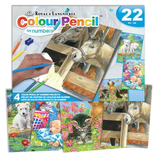 AVS-CPN219 | Colour Pencil by numbers™ 22pc 8" x 10" Animals 4 Project Box Set {1}