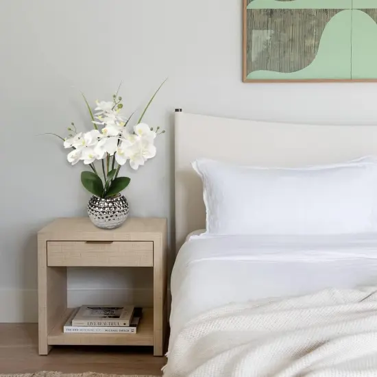 Orchids Artificial Flowers, 20'' White Faux Orchid with Silver Vase Fake Phalaenopsis Flowers for Home Table Living Room Office Kitchen Decor {3}